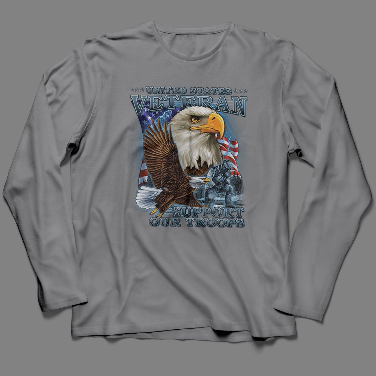 Long-Sleeve U.S. Veteran, Support our Troops with Eagles T-Shirt