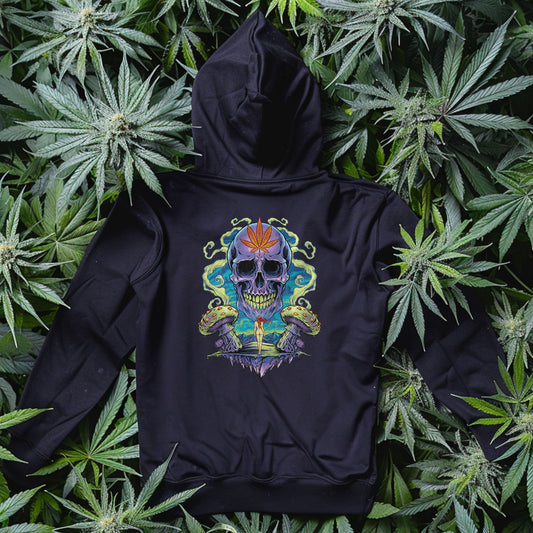 Zip-Up Trippy Weed Skull Hoodie