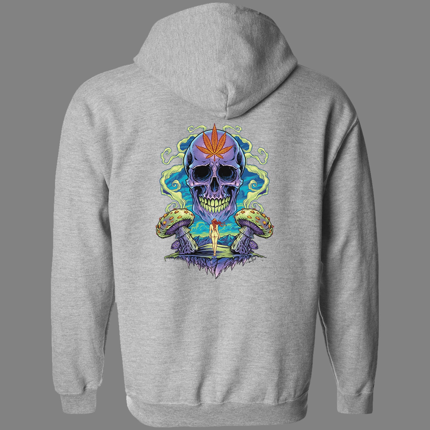 Zip-Up Trippy Weed Skull Hoodie