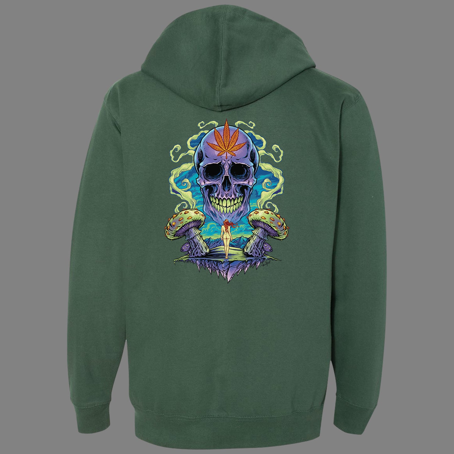 Zip-Up Trippy Weed Skull Hoodie